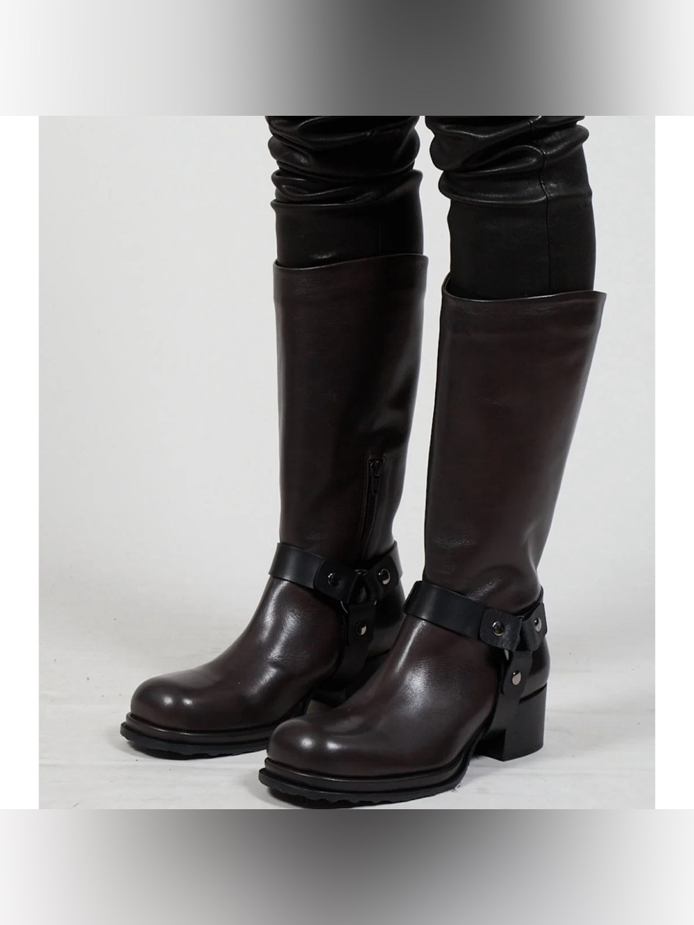 Ixos Harness Moto Tall Calf Boots Leather Buckle Tarantino Moro Nero 39 US 8?
U